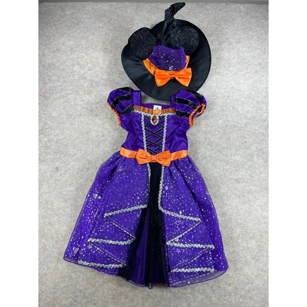 Disney Halloween Minnie Mouse Witch Dress Costume and Hat Size 5/6
